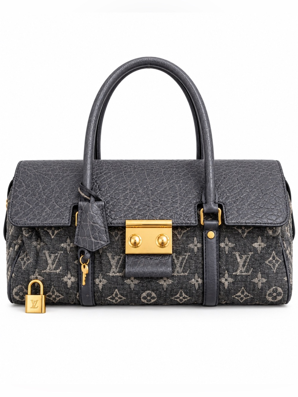 Louis Vuitton Navy Monogram Denim Volupte Beaute Gris Leather Top-Handle Bag
